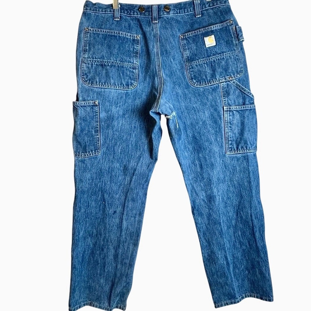 VTG Carhartt Double Knee Jeans Mens 36x30 Denim Suspender Carpenter Workwear